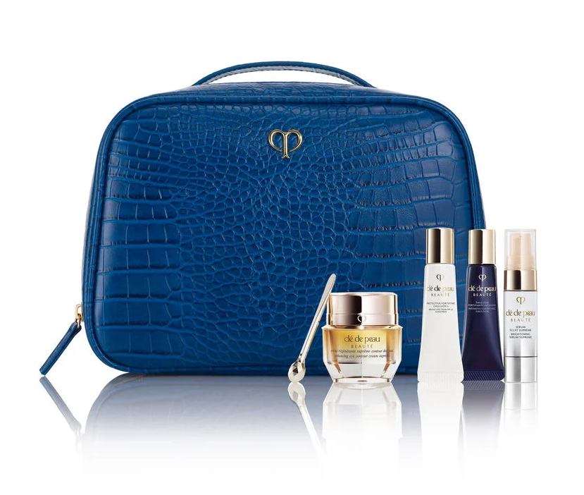 Travel Kit -- 4 Piece Travel Set ** Champagne or Blue Suede Zippered Case